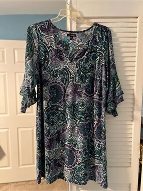 Roz & Ali Teal and Purple Paisley V-Neck Tunic